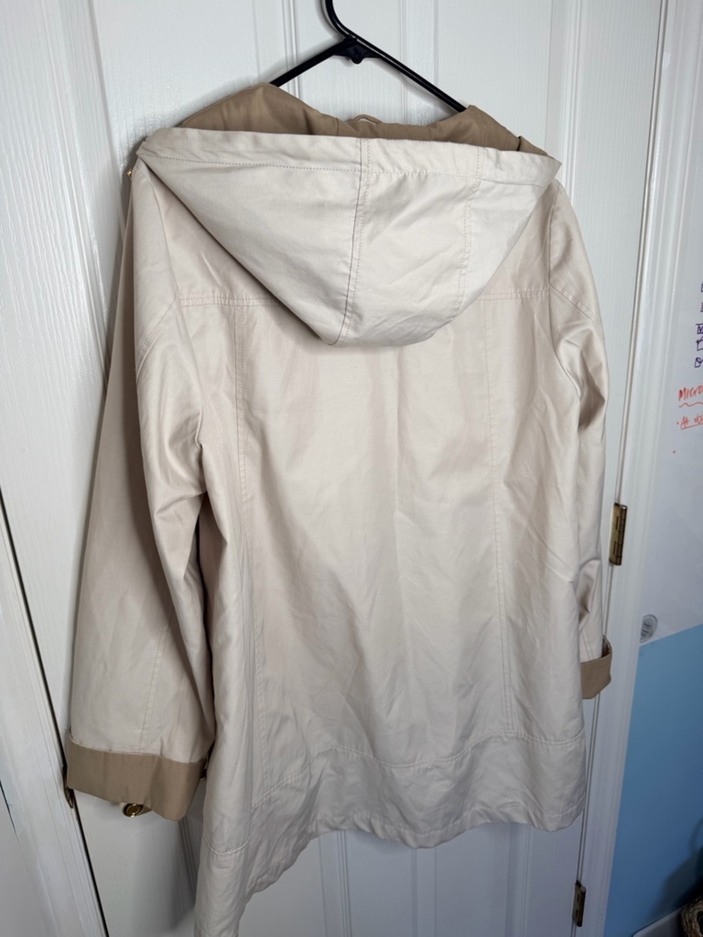 Jones New York Two-Tone Cream and Tan Hooded Waterproof Trench Coat - Picture 5 of 11